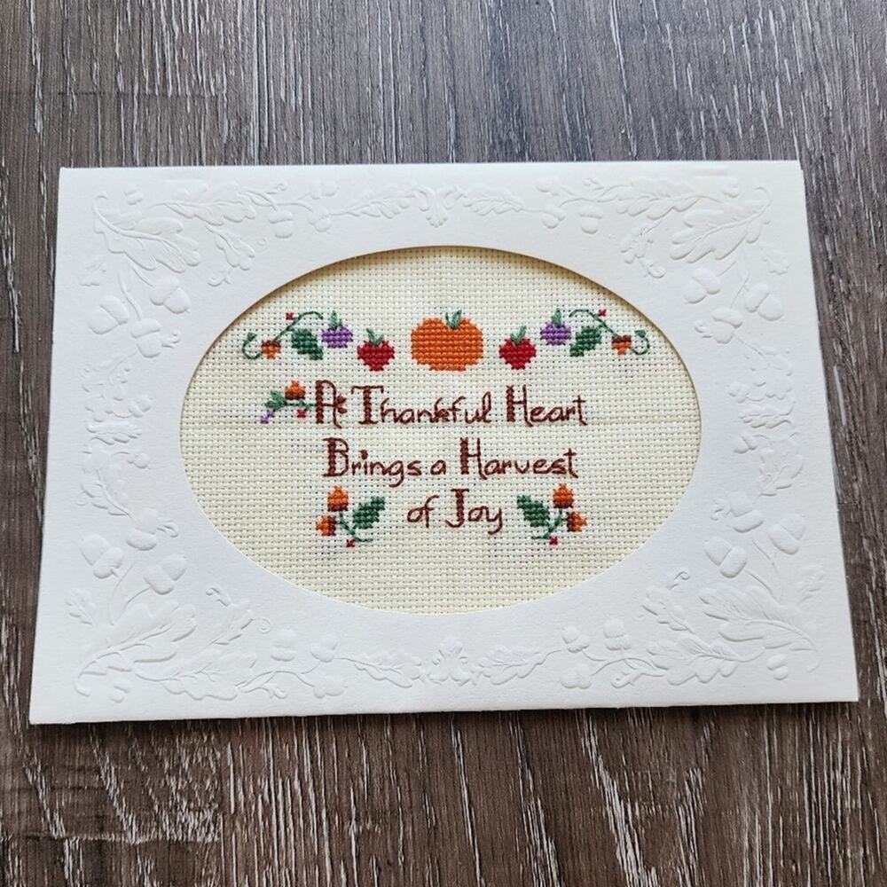 Vintage cross stitch "A Thankful Heart Brings a Harvest of‎ Joy"